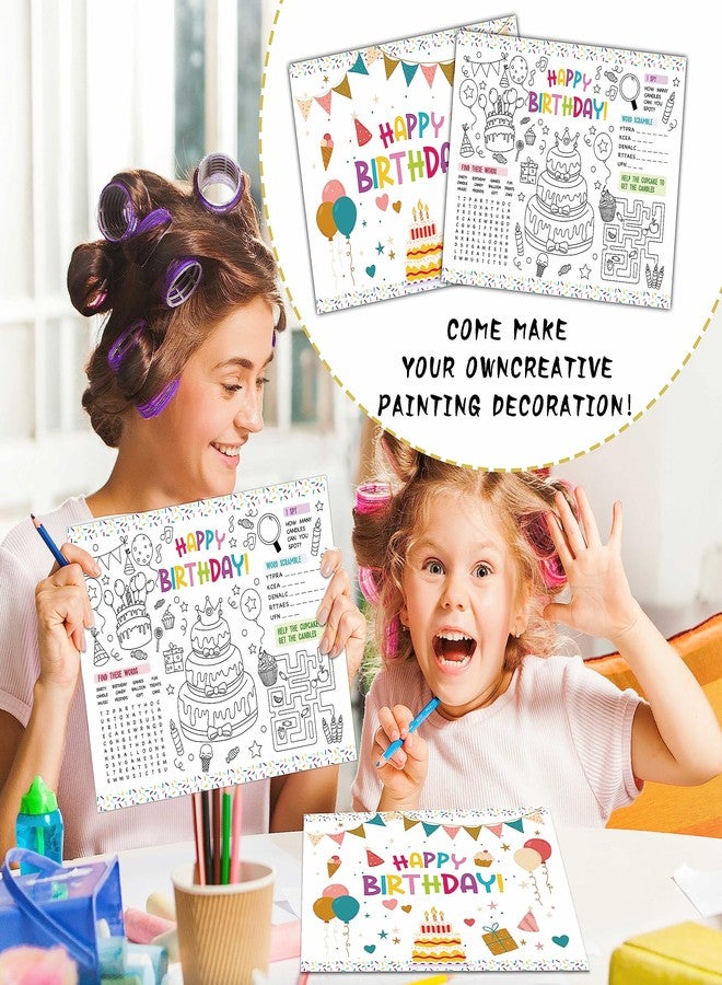 KFNER Birthday Coloring Paper Placemats, Birthday Party Coloring Sheets, Happy Birthday Activities for Kids, Paper Mats for Table Decorations, Home School Classroom Party Supplies -01 - Image 3